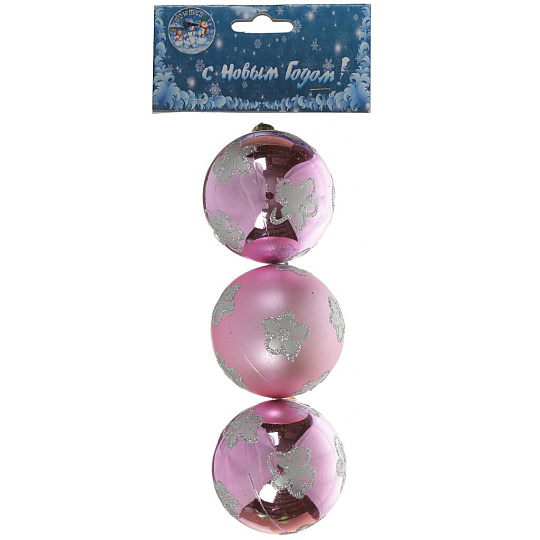 Елочный шар Snowmen, Цветок со стразами, 3 шт, 6 см, блестящий, матовый, 2 цвета, в пакете, Е94275