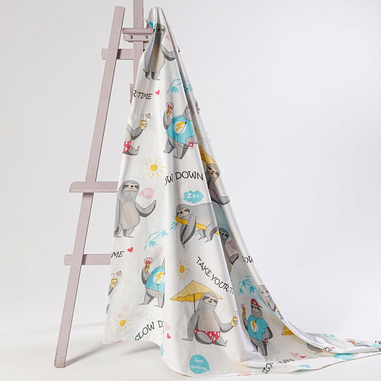 Постельное белье детское 1.5-спальное, простыня 150х215 см, 1 наволочка 70х70 см, пододеяльник 145х215 см, WMW, перкаль, Ленивцы 70765-1+70766-1