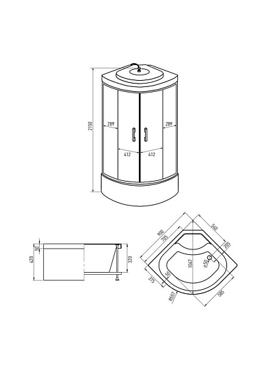 Душевая кабина высокий поддон, 90х90х215 см, матовая, Erlit, ER3509TP-C3-RUS