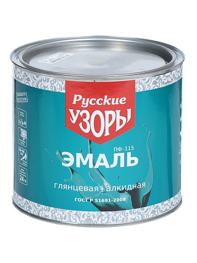 Эмаль Русские узоры, ПФ-115, алкидная, глянцевая, ярко-зеленая, 1.9 кг