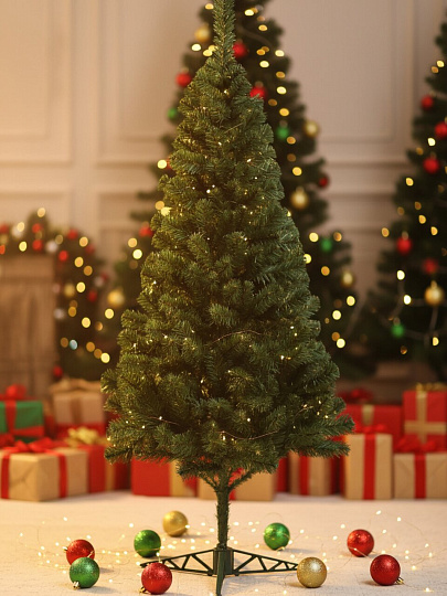 Елка новогодняя напольная, 150 см, Лесная, ель, зеленая, хвоя ПВХ пленка, подставка пластик, ЕЛЕС 15, Елушка