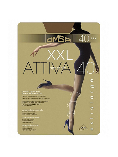 Колготки Omsa, Attiva, 40 DEN, р. 6, daino/загар, шортики, с укрепленным мыском XXL