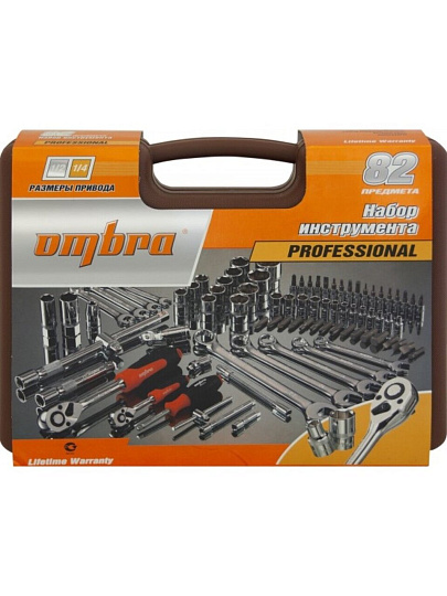 Набор слесарных инструментов Ombra, OMT82S, 1/2", 1/4", кейс, 82 предмета