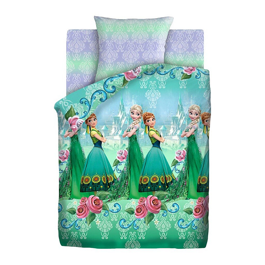 Постельное белье детское 1.5-сп, пр150х214, н70х70, п143х215, поплин, Холодное сердце, Анна и Эльза