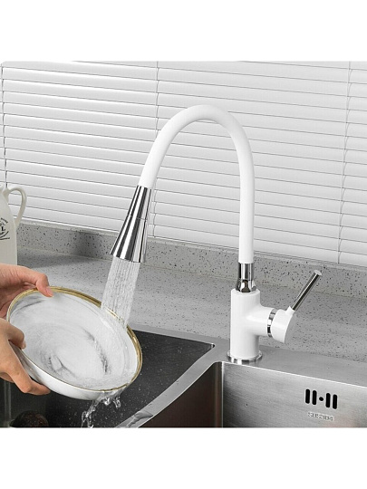 Смеситель для кухни, Frap, гибкий излив, с картриджем, белый, F4044-8