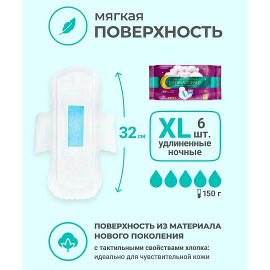 Прокладки женские Mi-Ri-Ne, 6 шт, ультратонкие, быстровпитывающие ночные, XL, 1686