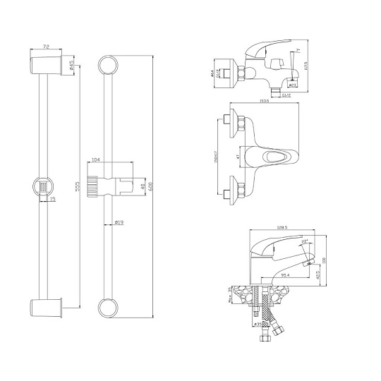Смеситель для ванны, Rossinka, короткий излив, с картриджем, хром, SET35-80