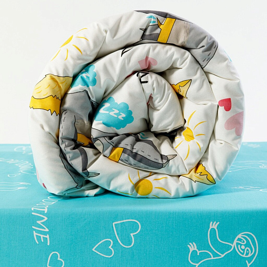 Постельное белье детское 1.5-спальное, простыня 150х215 см, 1 наволочка 70х70 см, пододеяльник 145х215 см, WMW, перкаль, Ленивцы 70765-1+70766-1