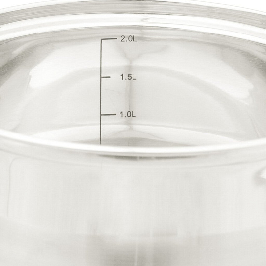 Кастрюля из нержавеющей стали с мерной шкалой Wellberg 02174WB со стеклянной крышкой и металлическими ручками, 1.9 л