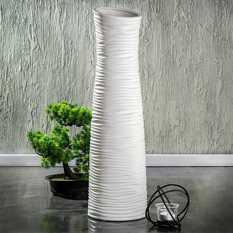 Ваза для сухоцветов керамика, напольная, 56х16 см, Ребристая, JC-11812, белая