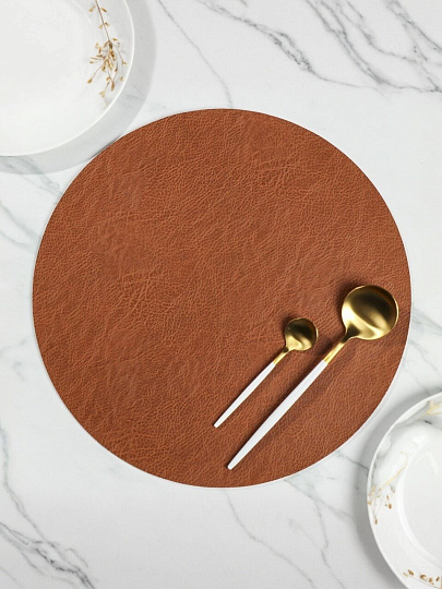 Салфетка для стола экокожа, 35 см, круглая, оранжевая, Y4-8324