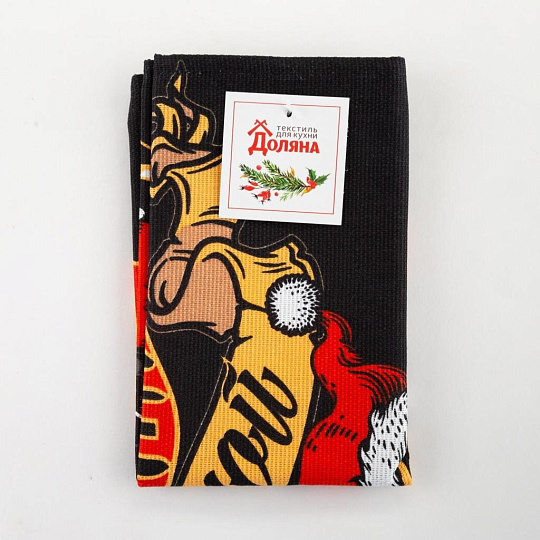 Полотенце кухонное вафельное, 35х60 см, 160 г/м2, 100% хлопок, Доляна, Крутой Санта, Россия, 5059214