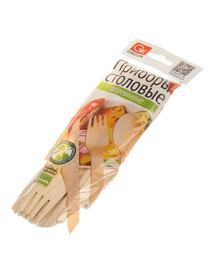 Набор одноразовой посуды 24 шт, вилка, нож, размешиватель, зубочистка, Grifon, Bio, 105-329