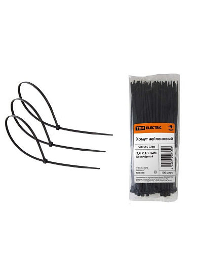 Хомут нейлоновый, 3.6х180 мм, 100 шт, черный, TDM Electric, SQ0515-0210