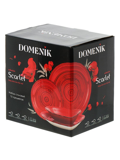 Сервиз столовый керамика, 12 предметов, на 4 персоны, Domenik, Scarlet, DMS001