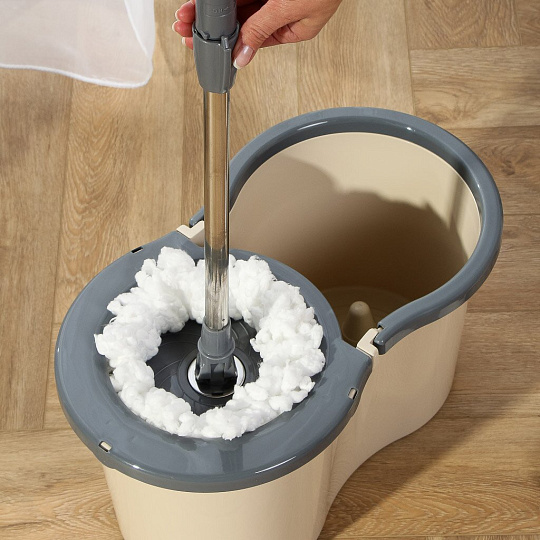 Набор для уборки ведро с отжимом, швабра МОП, бежевый, SPIN MOP, 37995