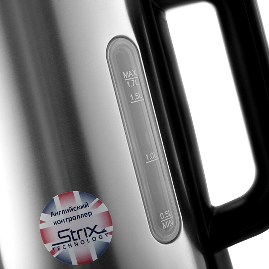 Чайник электрический BRAYER, 1060BR Strix, 1.7 л, 2200 Вт, скрытый нагревательный элемент, нержавеющая сталь