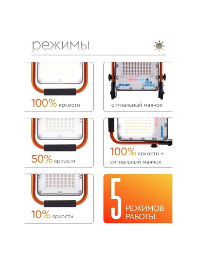 Прожектор светодиодный, Старт, 100 Вт, 6500 К, IP66, 8500 Лм, переносной, заряжаемый, 1679