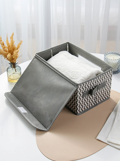 Кофр для хранения, с крышкой, складной, 29х19х15 см, серая волна, с окном, A190058