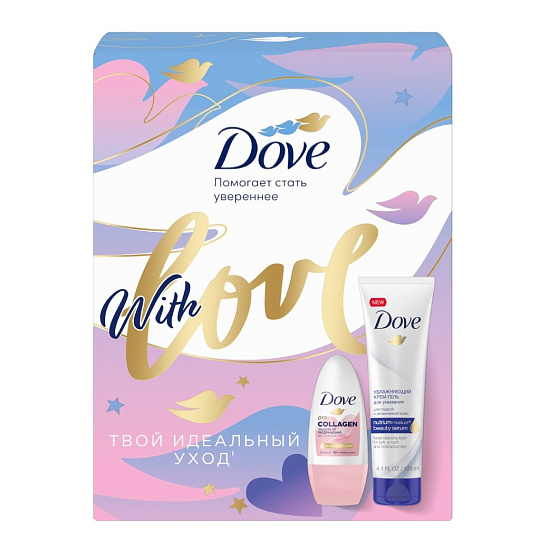 Набор подарочный для женщин, Dove, Позволь им сиять, гель для умывания + антиперспирант шариковый