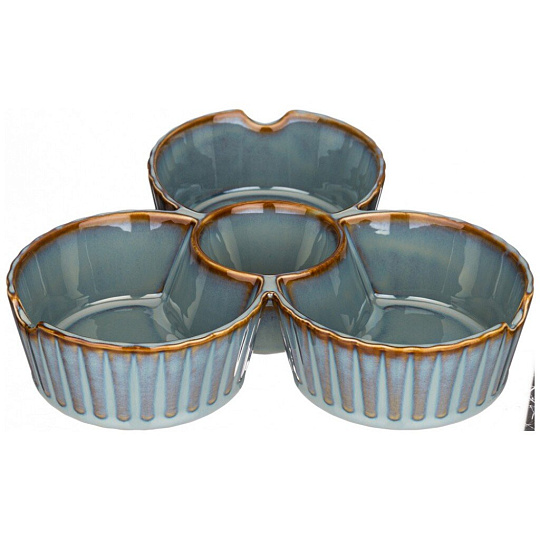 Менажница фарфор, 22х5 см, 4 секции, синяя, Bronco, Soul Kitchen, 189-393