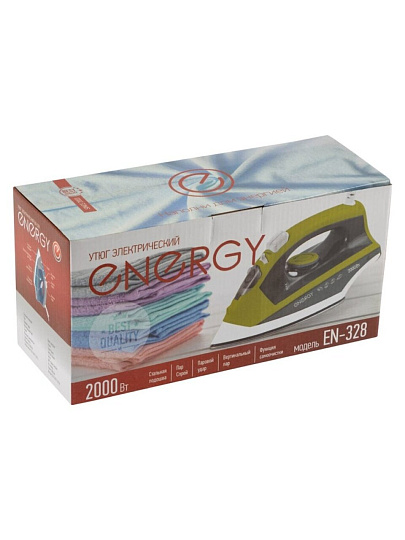 Утюг Energy, EN-328, 2000 Вт, сталь, вертикальное отпаривание, система самоочистки, пар, спрей, удар, 1.4 м, голубой