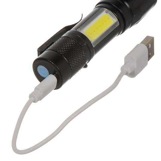 Фонарь светодиодный, аккум, USB, металл корпус, DJ004