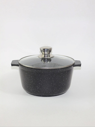 Кастрюля алюминий, антипригарное покрытие, 3 л, крышка стекло, Алтей, Granit Perfection black, 05-0350-310