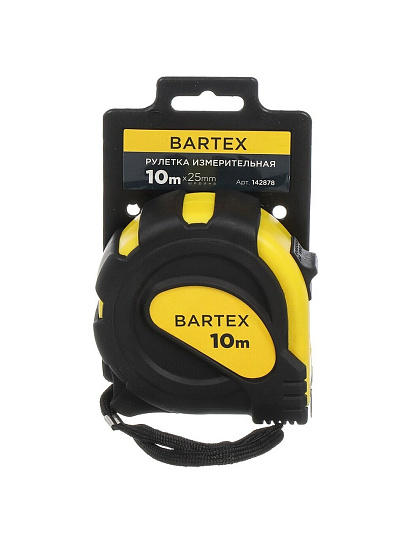 Рулетка 10 м, обрезиненный пластик, 25 мм, с фиксатором, Bartex, JB-47/05