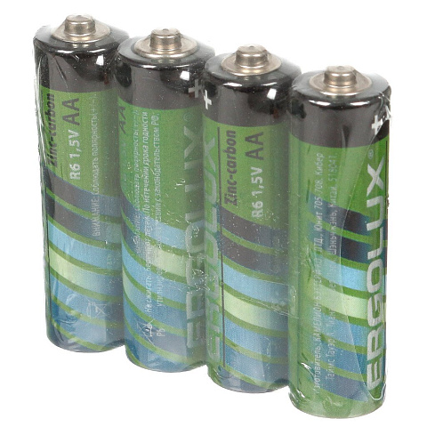 Батарейка Ergolux, АА (LR06, LR6), Zinc-carbon, солевая, 1.5 В, спайка, 4 шт, 12441