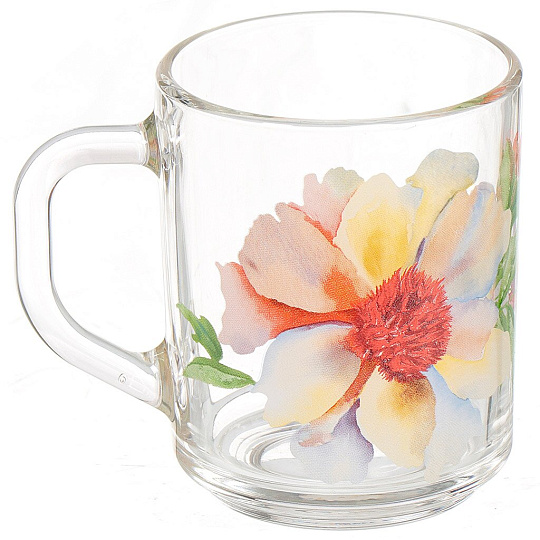 Кружка стекло, 200 мл, Green Tea Акварельные цветы, ОСЗ, С1335, в ассортименте