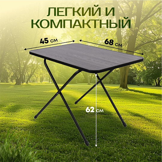Стол складной металл, прямоугольный, 68х45х62 см, столешница ЛДСП, ясень черный, Nika, Туристический, ТСТМ/ЯС