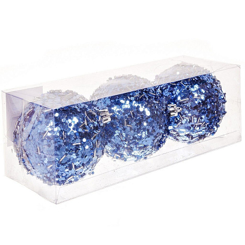 Елочный шар 3 шт, голубой, 8 см, пластик, SYQD-012035