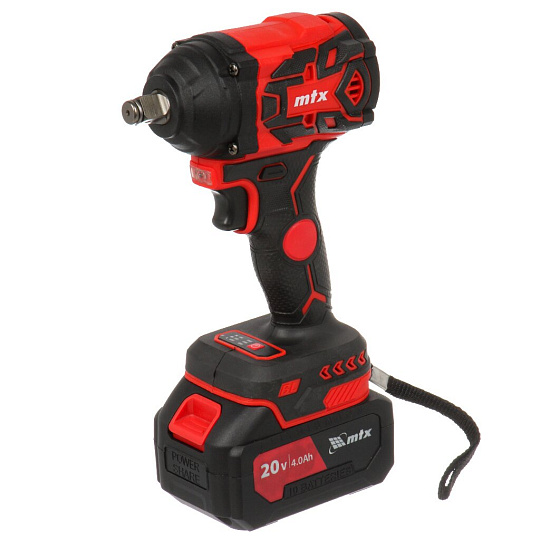 Гайковерт аккумуляторный, MTX, CIWU-BL-20-600, ударный, 20 В, 4 А.ч, Li-ion, 600 Н-м, 2600 об/мин, 3 скорости, кейс, 26585