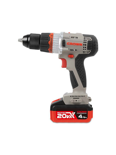 Дрель-шуруповерт аккумуляторный, Crown, CT21076HMX-4 BMC, 20 В, кейс