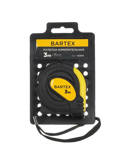 Рулетка 3 м, обрезиненный пластик, 16 мм, с фиксатором, Bartex, JB 05 / JB 47/05