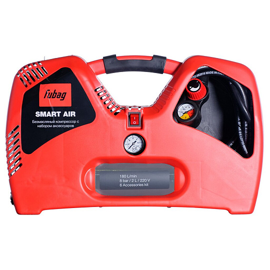 Компрессор безмасляный, Fubag, Smart Air, 1.1 кВт, поршневой, 2 л, 180 л/мин, 8 бар, прямой, 220В/50Гц, 3400 об/мин, 9 кг, 8215240KOA650