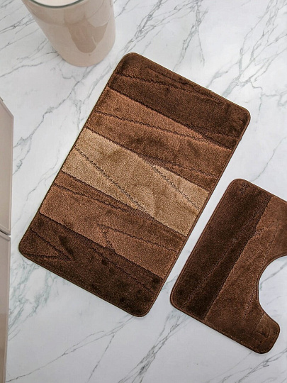 Комплект ковриков для ванной, антискользящий, 2 шт, 0.5х0.8, 0.4х0.5 м, 12 мм, коричневый, Aqua-Prime, Enigma