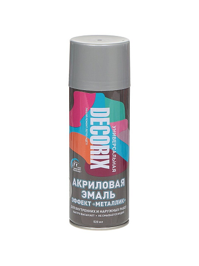 Эмаль аэрозольная, Decorix, Металлик, декоративная, акриловая, глянцевая, серебристая, M303, 520 мл