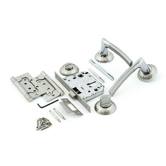 Комплект для двери Фабрика Замков, FZ SET 01-C 170 2H BK SN 10, 113434, ручка в комплекте, матовый никель