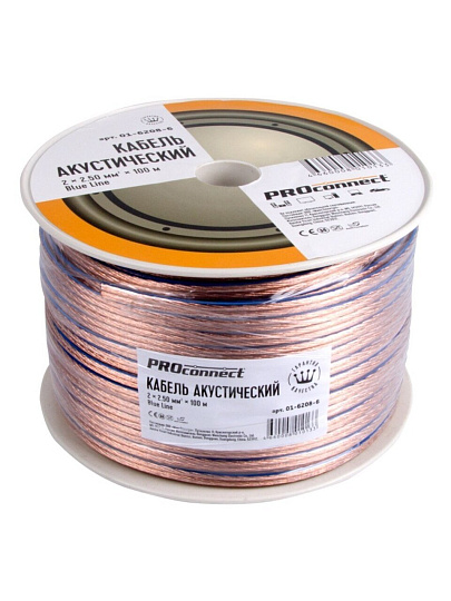 Провод акустический, 2х2.5 мм², 100 м, прозрачный, PROconnect, BL, 01-6208-6