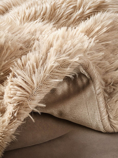 Плед 2-спальный, 180х200 см, искусственный мех, 100% полиэстер, Silvano, бежевый