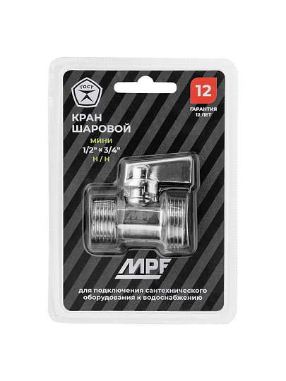 Кран для воды (мини), 1/2"х3/4", ш-ш, латунь, ручка-флажок, MasterProf
