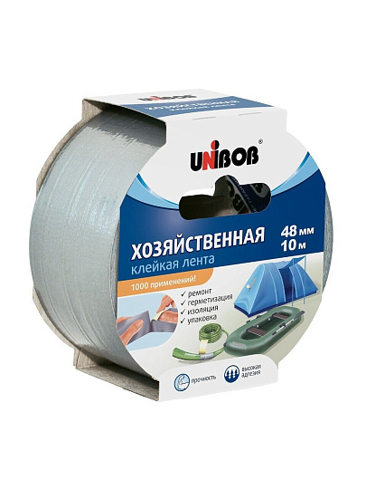 Клейкая лента 48 мм, основа тканевая, 10 м, Unibob, хозяйственная, 1000 вариантов применений, 44264