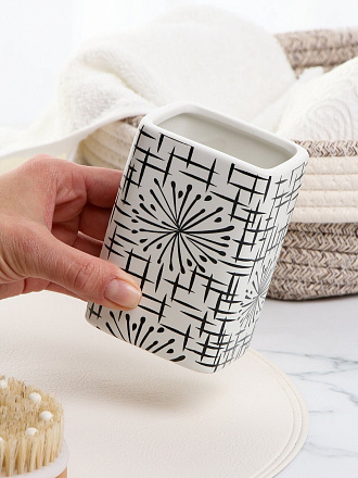 Стакан для зубных щеток, 7х6х10.5 см, керамика, бежевая паутинка, Y4-9853