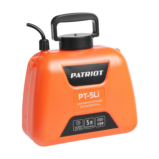Опрыскиватель садовый аккумуляторный, Patriot, 5 л, Li-ion, 2.4 А.ч, 3.7 В, пластик, ранцевый, телескопическая штанга, 600 мм, PT-5Li