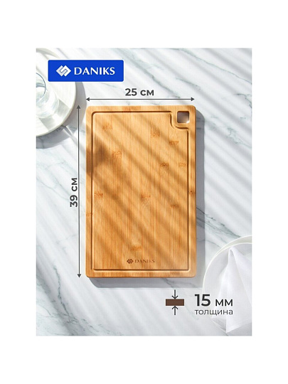 Доска разделочная бамбук, 39х25х1.5 см, прямоугольная, Daniks, CB35439B