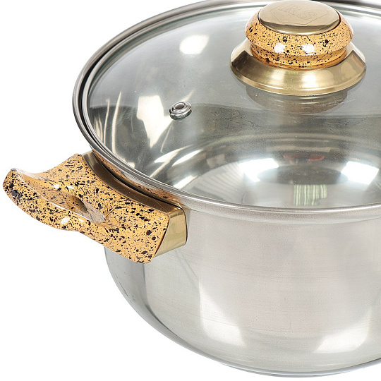 Набор посуды нержавеющая сталь, 12 предметов, кастрюли 1.8, 2.7, 3.6, 6.1 л, сковорода 24 см, ковш 1.8 л, Rainstahl, RS/CWD 1230-12 MBR/BK