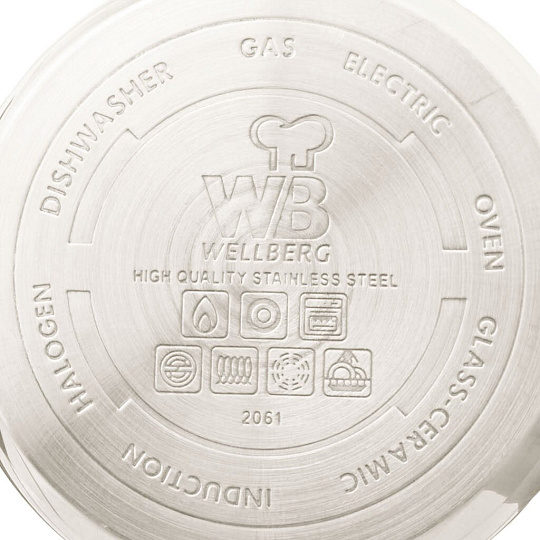 Кастрюля из нержавеющей стали с мерной шкалой Wellberg 02174WB со стеклянной крышкой и металлическими ручками, 1.9 л