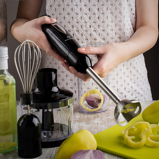 Блендер погружной 400 Вт, 2 скорости, стакан, венчик, измельчитель, Eurostek, EHB-404S, черный